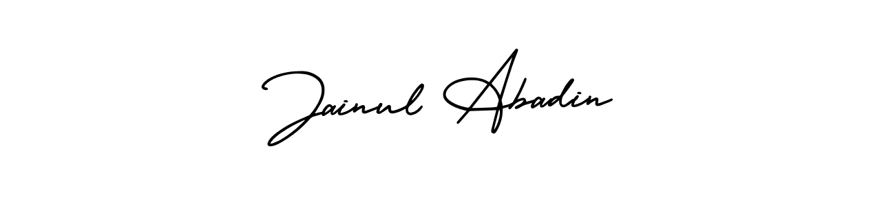 The best way (AmerikaSignatureDemo-Regular) to make a short signature is to pick only two or three words in your name. The name Jainul Abadin include a total of six letters. For converting this name. Jainul Abadin signature style 3 images and pictures png