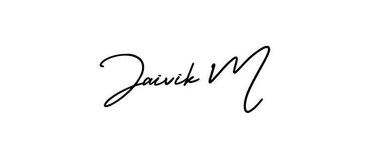 It looks lik you need a new signature style for name Jaivik M. Design unique handwritten (AmerikaSignatureDemo-Regular) signature with our free signature maker in just a few clicks. Jaivik M signature style 3 images and pictures png