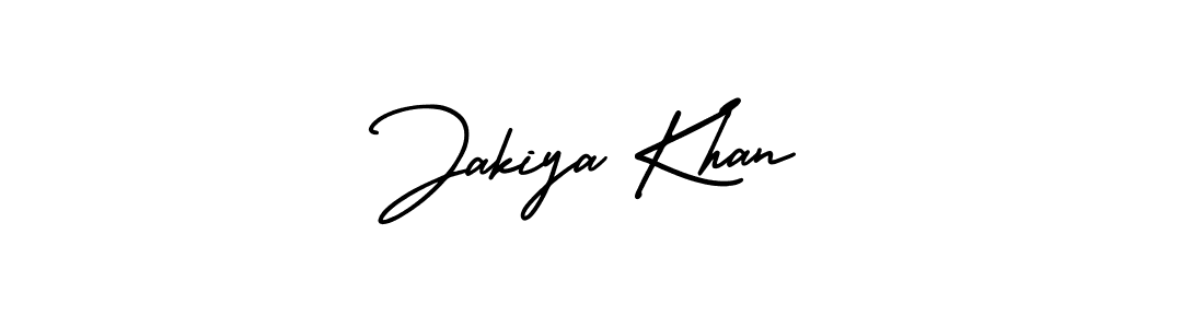 The best way (AmerikaSignatureDemo-Regular) to make a short signature is to pick only two or three words in your name. The name Jakiya Khan include a total of six letters. For converting this name. Jakiya Khan signature style 3 images and pictures png