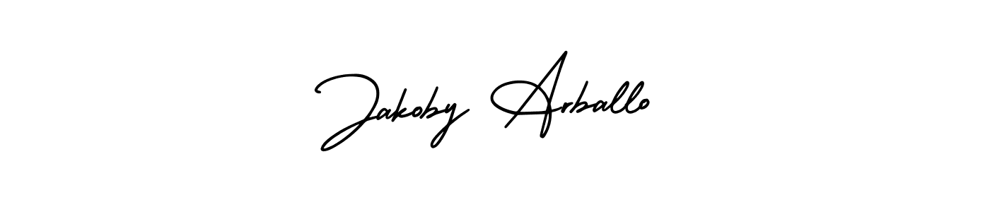 The best way (AmerikaSignatureDemo-Regular) to make a short signature is to pick only two or three words in your name. The name Jakoby Arballo include a total of six letters. For converting this name. Jakoby Arballo signature style 3 images and pictures png