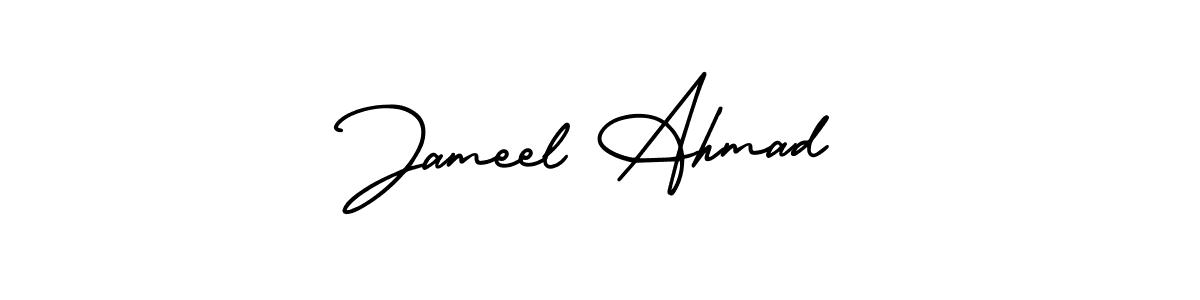 You should practise on your own different ways (AmerikaSignatureDemo-Regular) to write your name (Jameel Ahmad) in signature. don't let someone else do it for you. Jameel Ahmad signature style 3 images and pictures png