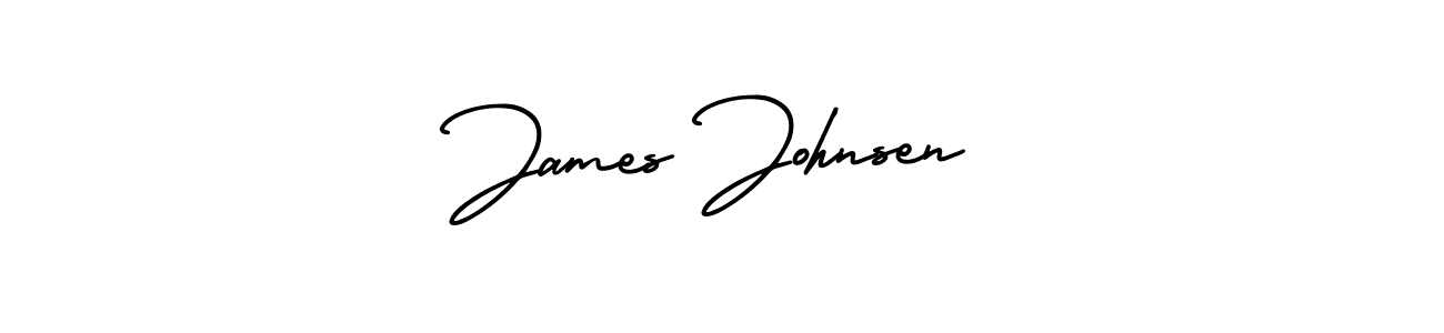 You should practise on your own different ways (AmerikaSignatureDemo-Regular) to write your name (James Johnsen) in signature. don't let someone else do it for you. James Johnsen signature style 3 images and pictures png