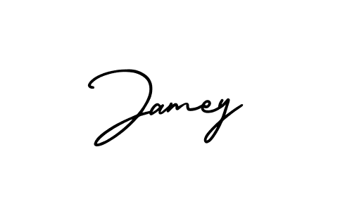 The best way (AmerikaSignatureDemo-Regular) to make a short signature is to pick only two or three words in your name. The name Jamey include a total of six letters. For converting this name. Jamey signature style 3 images and pictures png