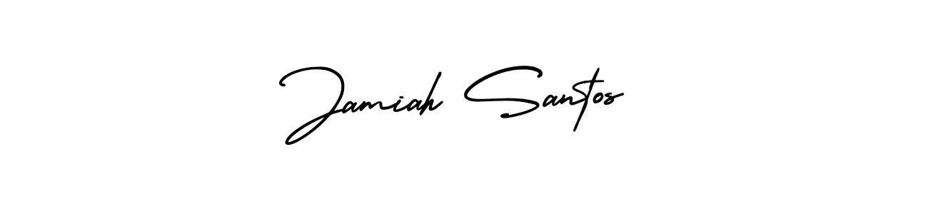 You should practise on your own different ways (AmerikaSignatureDemo-Regular) to write your name (Jamiah Santos) in signature. don't let someone else do it for you. Jamiah Santos signature style 3 images and pictures png