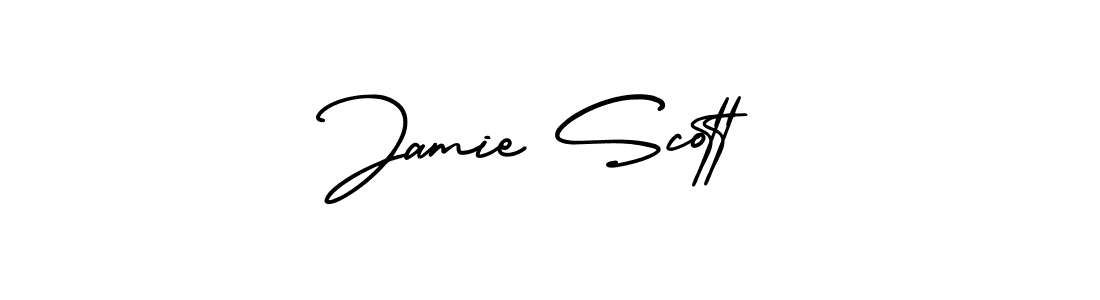 You should practise on your own different ways (AmerikaSignatureDemo-Regular) to write your name (Jamie Scott) in signature. don't let someone else do it for you. Jamie Scott signature style 3 images and pictures png