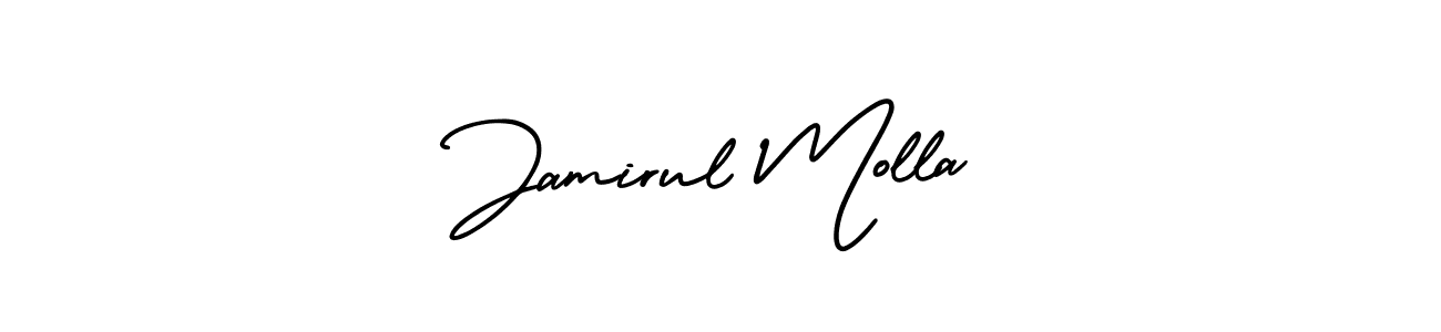 The best way (AmerikaSignatureDemo-Regular) to make a short signature is to pick only two or three words in your name. The name Jamirul Molla include a total of six letters. For converting this name. Jamirul Molla signature style 3 images and pictures png