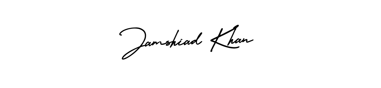 The best way (AmerikaSignatureDemo-Regular) to make a short signature is to pick only two or three words in your name. The name Jamshiad Khan include a total of six letters. For converting this name. Jamshiad Khan signature style 3 images and pictures png