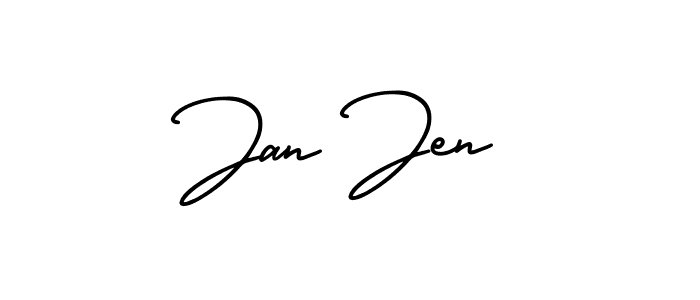 The best way (AmerikaSignatureDemo-Regular) to make a short signature is to pick only two or three words in your name. The name Jan Jen include a total of six letters. For converting this name. Jan Jen signature style 3 images and pictures png