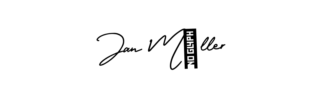 You should practise on your own different ways (AmerikaSignatureDemo-Regular) to write your name (Jan Møller) in signature. don't let someone else do it for you. Jan Møller signature style 3 images and pictures png