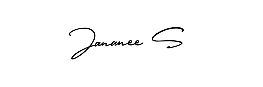 This is the best signature style for the Jananee S name. Also you like these signature font (AmerikaSignatureDemo-Regular). Mix name signature. Jananee S signature style 3 images and pictures png