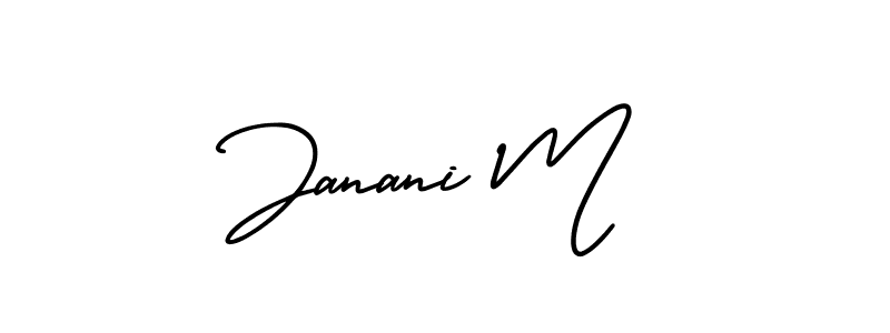 It looks lik you need a new signature style for name Janani M. Design unique handwritten (AmerikaSignatureDemo-Regular) signature with our free signature maker in just a few clicks. Janani M signature style 3 images and pictures png