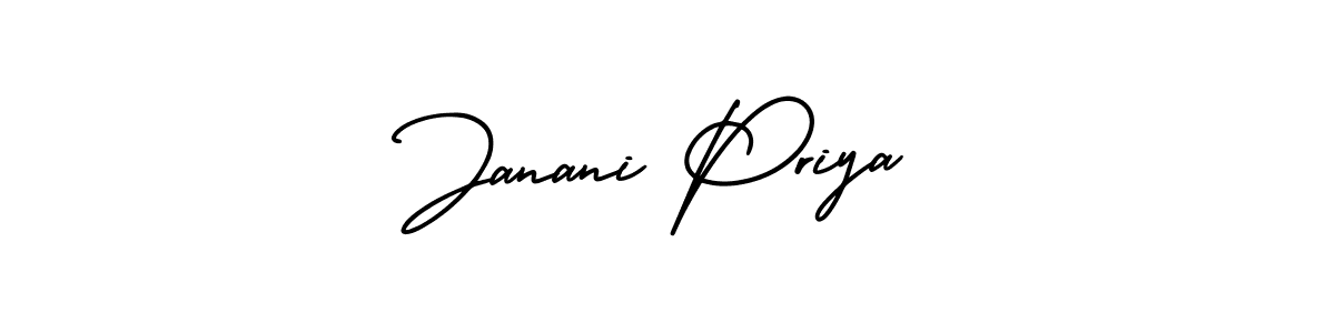 You should practise on your own different ways (AmerikaSignatureDemo-Regular) to write your name (Janani Priya) in signature. don't let someone else do it for you. Janani Priya signature style 3 images and pictures png