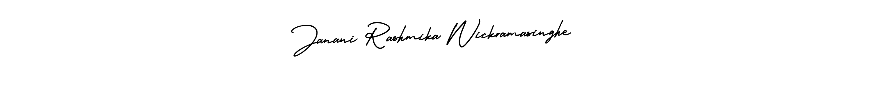 You should practise on your own different ways (AmerikaSignatureDemo-Regular) to write your name (Janani Rashmika Wickramasinghe) in signature. don't let someone else do it for you. Janani Rashmika Wickramasinghe signature style 3 images and pictures png