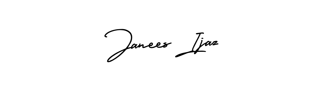 You should practise on your own different ways (AmerikaSignatureDemo-Regular) to write your name (Janees Ijaz) in signature. don't let someone else do it for you. Janees Ijaz signature style 3 images and pictures png