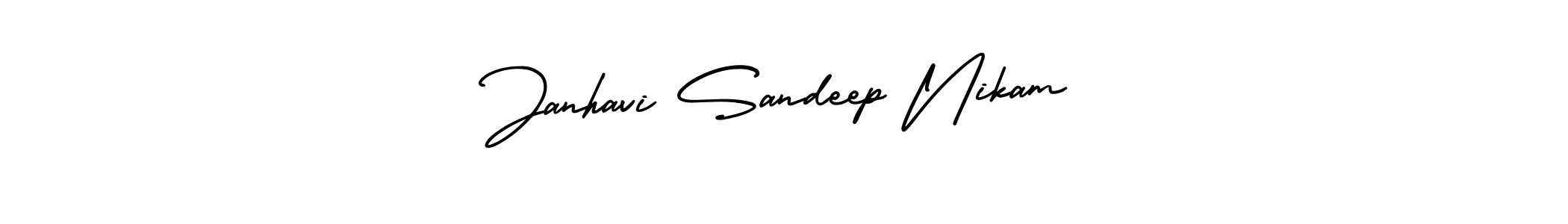 This is the best signature style for the Janhavi Sandeep Nikam name. Also you like these signature font (AmerikaSignatureDemo-Regular). Mix name signature. Janhavi Sandeep Nikam signature style 3 images and pictures png