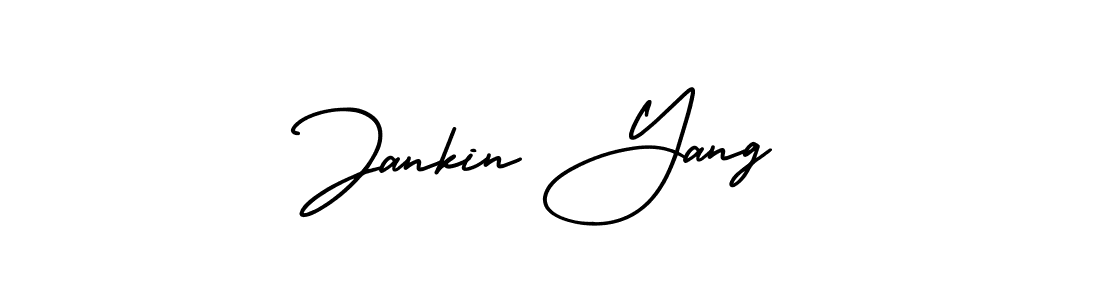 You should practise on your own different ways (AmerikaSignatureDemo-Regular) to write your name (Jankin Yang) in signature. don't let someone else do it for you. Jankin Yang signature style 3 images and pictures png