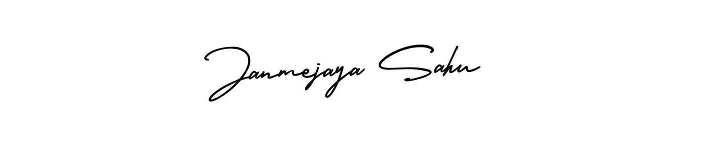 You should practise on your own different ways (AmerikaSignatureDemo-Regular) to write your name (Janmejaya Sahu) in signature. don't let someone else do it for you. Janmejaya Sahu signature style 3 images and pictures png