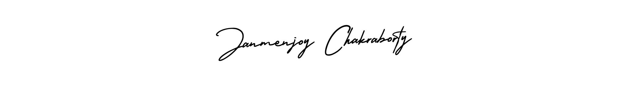 You should practise on your own different ways (AmerikaSignatureDemo-Regular) to write your name (Janmenjoy Chakraborty) in signature. don't let someone else do it for you. Janmenjoy Chakraborty signature style 3 images and pictures png