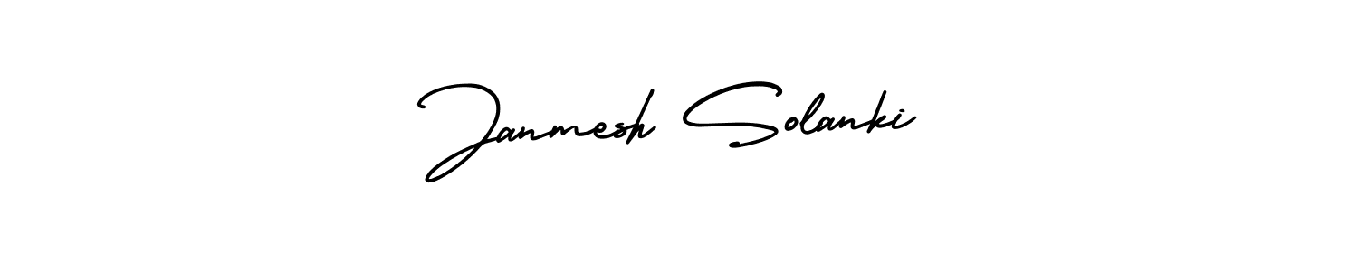 The best way (AmerikaSignatureDemo-Regular) to make a short signature is to pick only two or three words in your name. The name Janmesh Solanki include a total of six letters. For converting this name. Janmesh Solanki signature style 3 images and pictures png