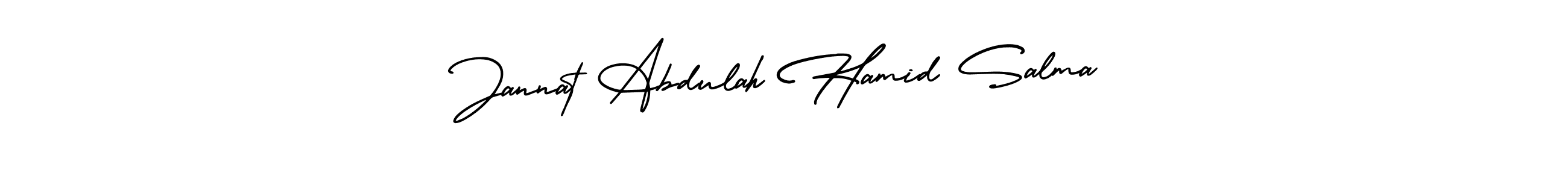 AmerikaSignatureDemo-Regular is a professional signature style that is perfect for those who want to add a touch of class to their signature. It is also a great choice for those who want to make their signature more unique. Get Jannat Abdulah Hamid Salma name to fancy signature for free. Jannat Abdulah Hamid Salma signature style 3 images and pictures png