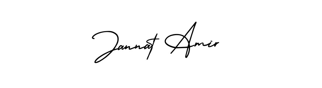 You should practise on your own different ways (AmerikaSignatureDemo-Regular) to write your name (Jannat Amir) in signature. don't let someone else do it for you. Jannat Amir signature style 3 images and pictures png