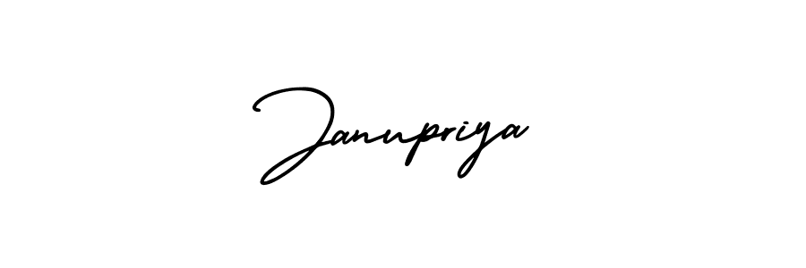 The best way (AmerikaSignatureDemo-Regular) to make a short signature is to pick only two or three words in your name. The name Janupriya include a total of six letters. For converting this name. Janupriya signature style 3 images and pictures png