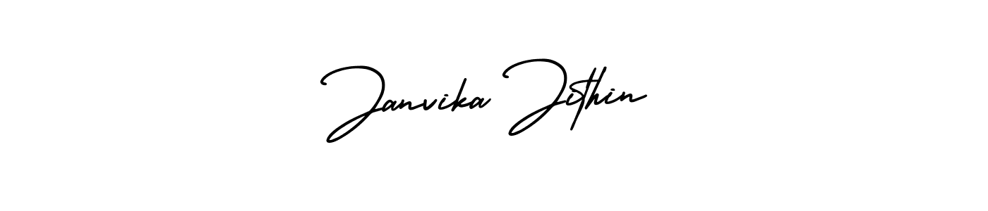 if you are searching for the best signature style for your name Janvika Jithin. so please give up your signature search. here we have designed multiple signature styles  using AmerikaSignatureDemo-Regular. Janvika Jithin signature style 3 images and pictures png