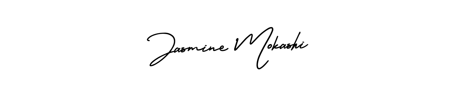 You should practise on your own different ways (AmerikaSignatureDemo-Regular) to write your name (Jasmine Mokashi) in signature. don't let someone else do it for you. Jasmine Mokashi signature style 3 images and pictures png