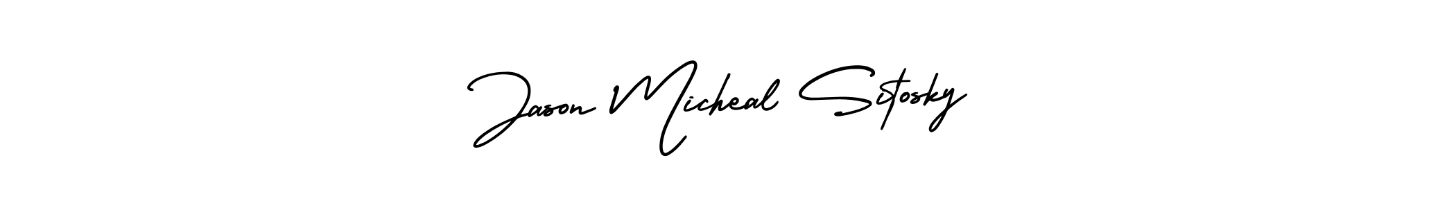 The best way (AmerikaSignatureDemo-Regular) to make a short signature is to pick only two or three words in your name. The name Jason Micheal Sitosky include a total of six letters. For converting this name. Jason Micheal Sitosky signature style 3 images and pictures png