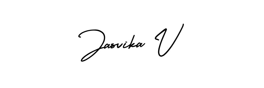 The best way (AmerikaSignatureDemo-Regular) to make a short signature is to pick only two or three words in your name. The name Jasvika V include a total of six letters. For converting this name. Jasvika V signature style 3 images and pictures png