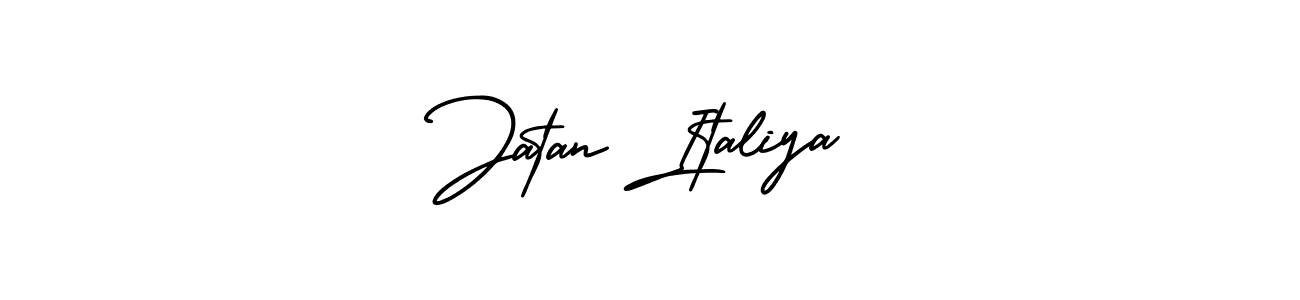 You should practise on your own different ways (AmerikaSignatureDemo-Regular) to write your name (Jatan Italiya) in signature. don't let someone else do it for you. Jatan Italiya signature style 3 images and pictures png