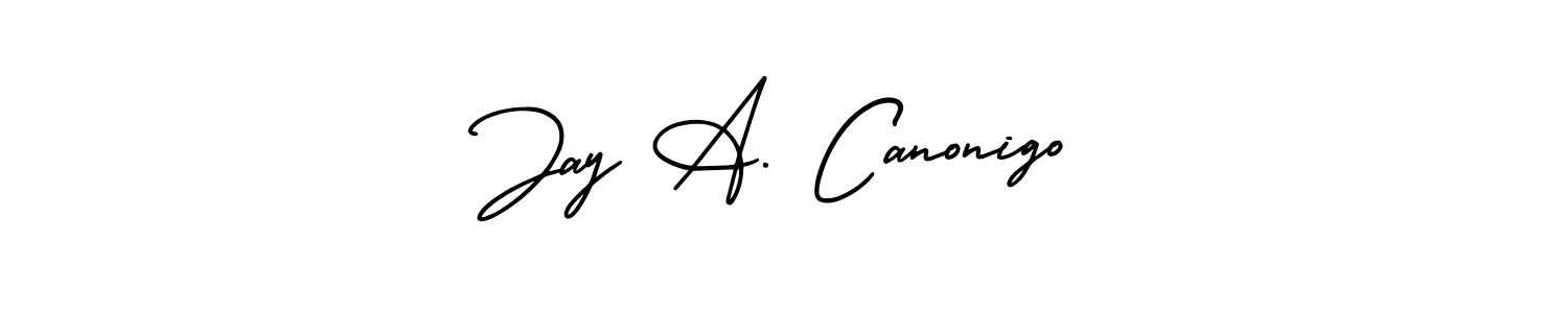 The best way (AmerikaSignatureDemo-Regular) to make a short signature is to pick only two or three words in your name. The name Jay A. Canonigo include a total of six letters. For converting this name. Jay A. Canonigo signature style 3 images and pictures png