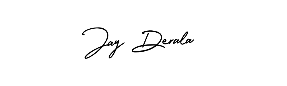 You should practise on your own different ways (AmerikaSignatureDemo-Regular) to write your name (Jay Derala) in signature. don't let someone else do it for you. Jay Derala signature style 3 images and pictures png