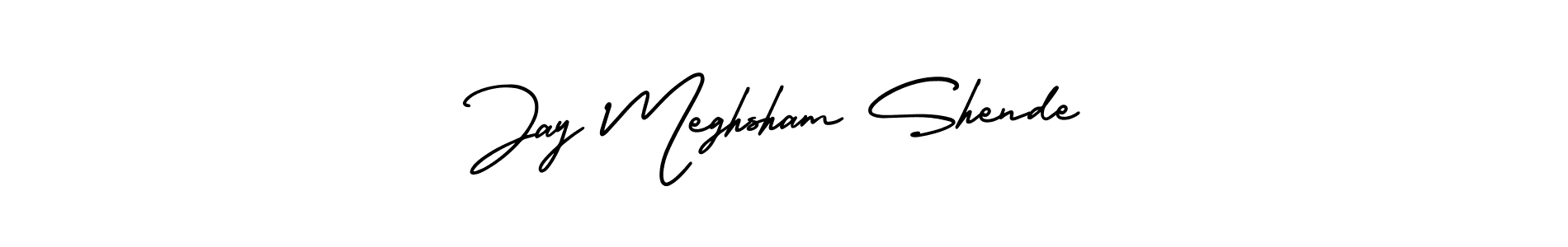 The best way (AmerikaSignatureDemo-Regular) to make a short signature is to pick only two or three words in your name. The name Jay Meghsham Shende include a total of six letters. For converting this name. Jay Meghsham Shende signature style 3 images and pictures png