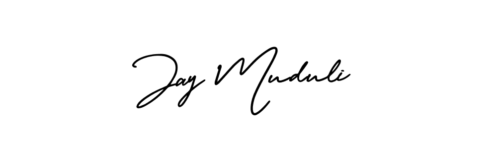 You should practise on your own different ways (AmerikaSignatureDemo-Regular) to write your name (Jay Muduli) in signature. don't let someone else do it for you. Jay Muduli signature style 3 images and pictures png