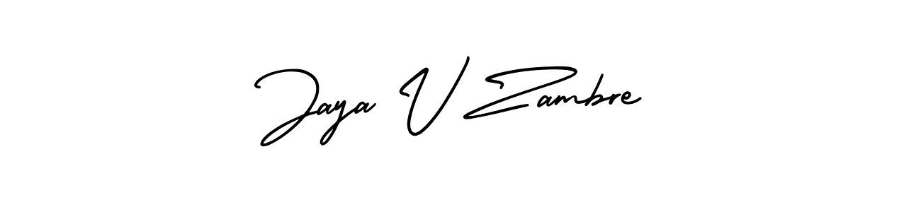 This is the best signature style for the Jaya V Zambre name. Also you like these signature font (AmerikaSignatureDemo-Regular). Mix name signature. Jaya V Zambre signature style 3 images and pictures png