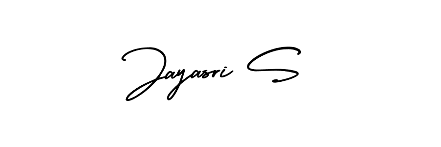 You should practise on your own different ways (AmerikaSignatureDemo-Regular) to write your name (Jayasri S) in signature. don't let someone else do it for you. Jayasri S signature style 3 images and pictures png