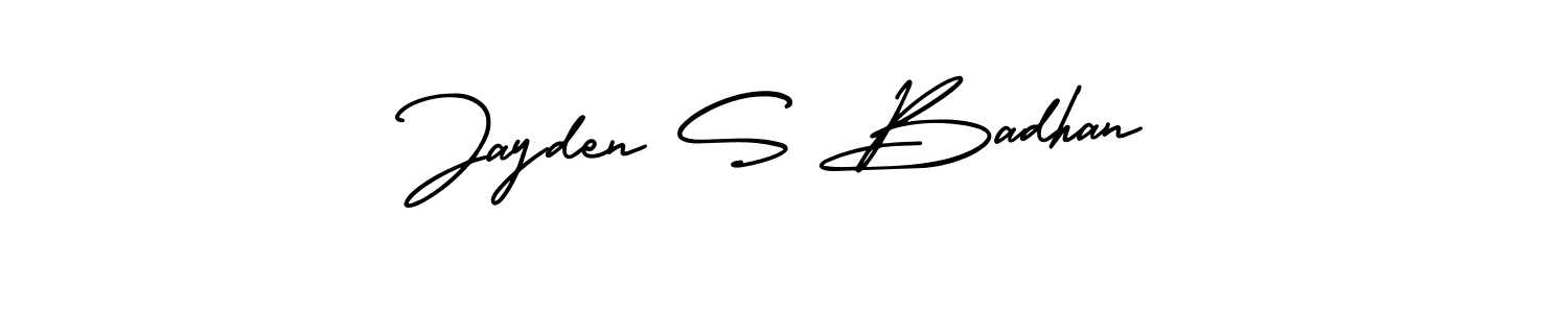 AmerikaSignatureDemo-Regular is a professional signature style that is perfect for those who want to add a touch of class to their signature. It is also a great choice for those who want to make their signature more unique. Get Jayden S Badhan name to fancy signature for free. Jayden S Badhan signature style 3 images and pictures png