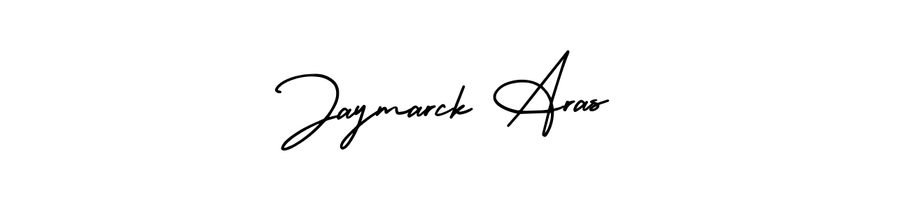 The best way (AmerikaSignatureDemo-Regular) to make a short signature is to pick only two or three words in your name. The name Jaymarck Aras include a total of six letters. For converting this name. Jaymarck Aras signature style 3 images and pictures png