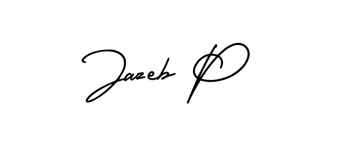 The best way (AmerikaSignatureDemo-Regular) to make a short signature is to pick only two or three words in your name. The name Jazeb P include a total of six letters. For converting this name. Jazeb P signature style 3 images and pictures png