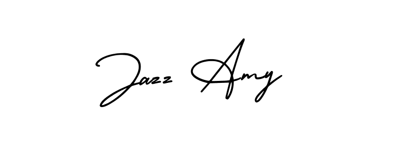 You should practise on your own different ways (AmerikaSignatureDemo-Regular) to write your name (Jazz Amy) in signature. don't let someone else do it for you. Jazz Amy signature style 3 images and pictures png