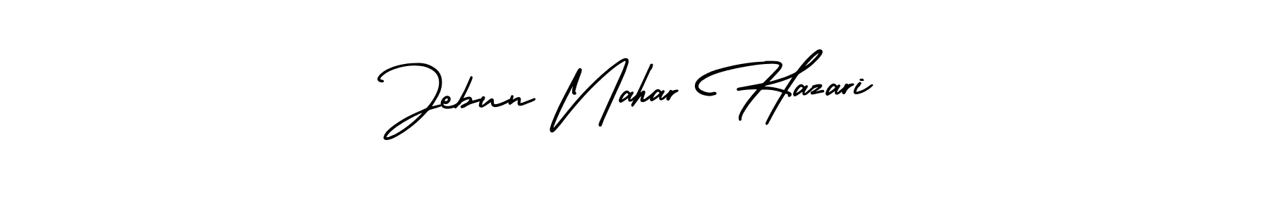 The best way (AmerikaSignatureDemo-Regular) to make a short signature is to pick only two or three words in your name. The name Jebun Nahar Hazari include a total of six letters. For converting this name. Jebun Nahar Hazari signature style 3 images and pictures png