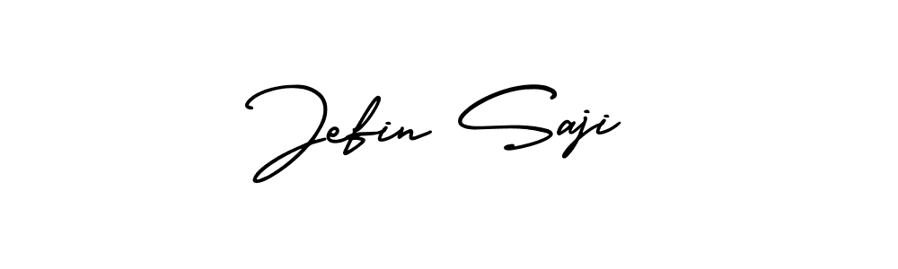 You should practise on your own different ways (AmerikaSignatureDemo-Regular) to write your name (Jefin Saji) in signature. don't let someone else do it for you. Jefin Saji signature style 3 images and pictures png