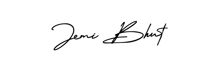 Similarly AmerikaSignatureDemo-Regular is the best handwritten signature design. Signature creator online .You can use it as an online autograph creator for name Jemi Bhut. Jemi Bhut signature style 3 images and pictures png