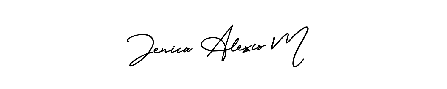 The best way (AmerikaSignatureDemo-Regular) to make a short signature is to pick only two or three words in your name. The name Jenica Alexis M include a total of six letters. For converting this name. Jenica Alexis M signature style 3 images and pictures png