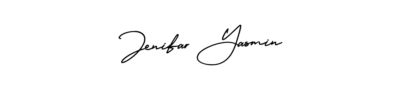 The best way (AmerikaSignatureDemo-Regular) to make a short signature is to pick only two or three words in your name. The name Jenifar Yasmin include a total of six letters. For converting this name. Jenifar Yasmin signature style 3 images and pictures png