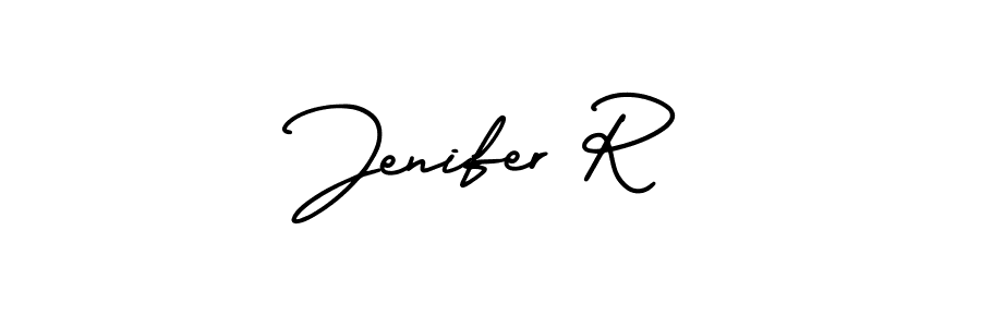 You should practise on your own different ways (AmerikaSignatureDemo-Regular) to write your name (Jenifer R) in signature. don't let someone else do it for you. Jenifer R signature style 3 images and pictures png