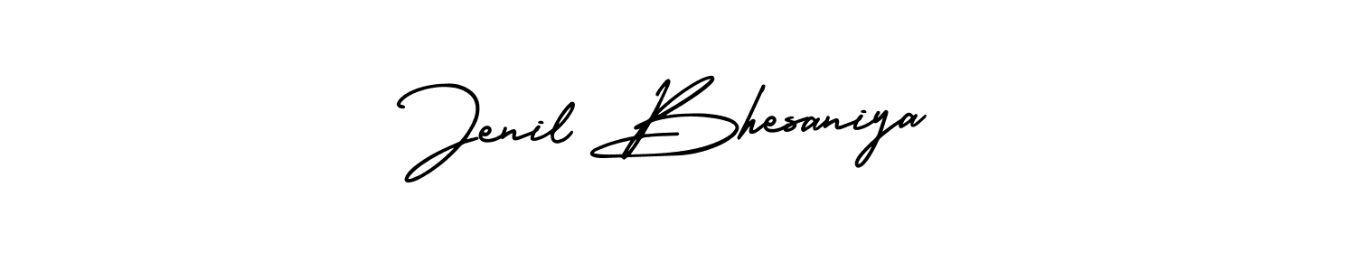 You should practise on your own different ways (AmerikaSignatureDemo-Regular) to write your name (Jenil Bhesaniya) in signature. don't let someone else do it for you. Jenil Bhesaniya signature style 3 images and pictures png