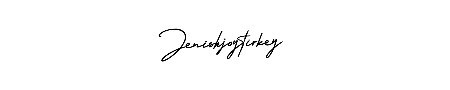 You should practise on your own different ways (AmerikaSignatureDemo-Regular) to write your name (Jenishjoytirkey) in signature. don't let someone else do it for you. Jenishjoytirkey signature style 3 images and pictures png