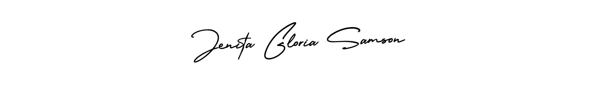 You should practise on your own different ways (AmerikaSignatureDemo-Regular) to write your name (Jenita Gloria Samson) in signature. don't let someone else do it for you. Jenita Gloria Samson signature style 3 images and pictures png